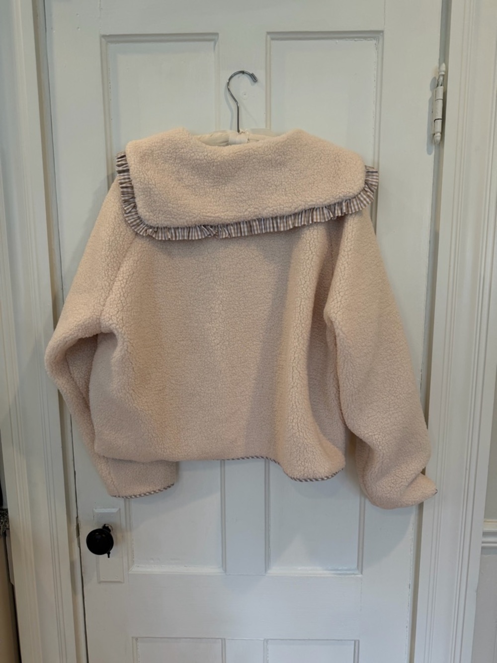 Teddy Jacket with Gingham Ruffle Collar & Buttons - Cream - Picture 4 of 7